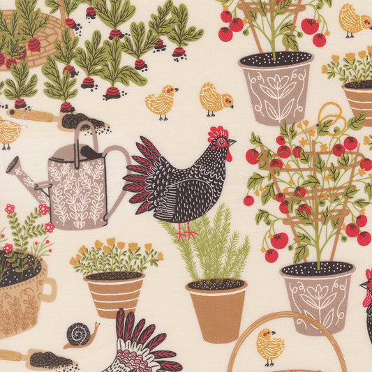 The Henhouse Chicken Garden Cloud M4843011 by Gingiber for Moda Fabrics (sold in 25cm increments)