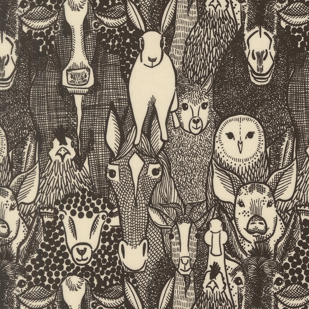 The Henhouse Barnyard Faces Iron M4843120 by Gingiber for Moda Fabrics (sold in 25cm increments)