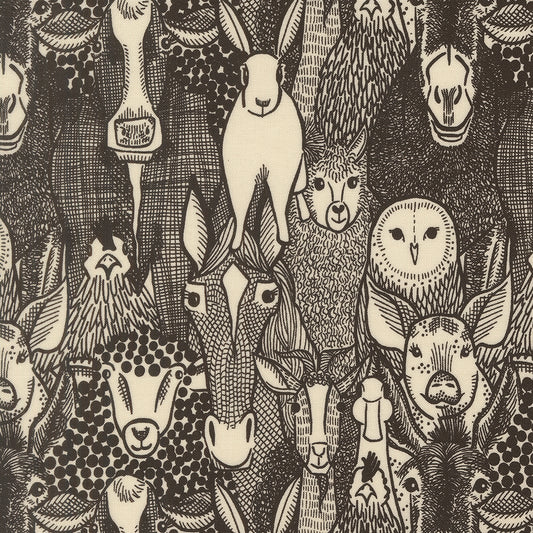 The Henhouse Barnyard Faces Iron M4843120 by Gingiber for Moda Fabrics (sold in 25cm increments)