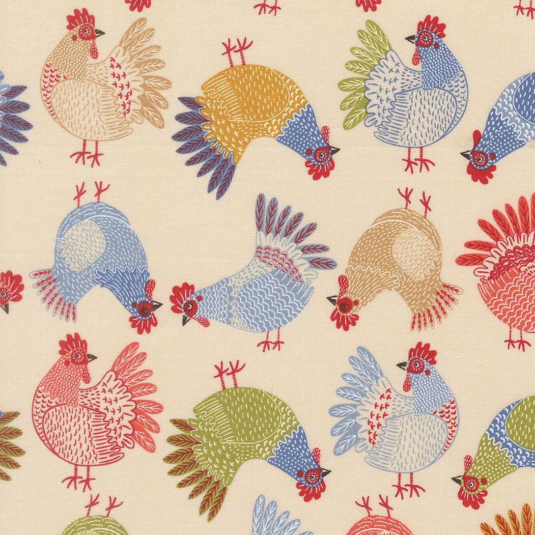 The Henhouse Tossed Chickens Cloud M4843311 by Gingiber for Moda Fabrics (sold in 25cm increments)
