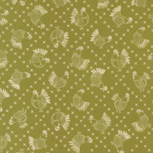 The Henhouse Cross Stitch Chicken Grass M4843415 by Gingiber for Moda Fabrics (sold in 25cm increments)