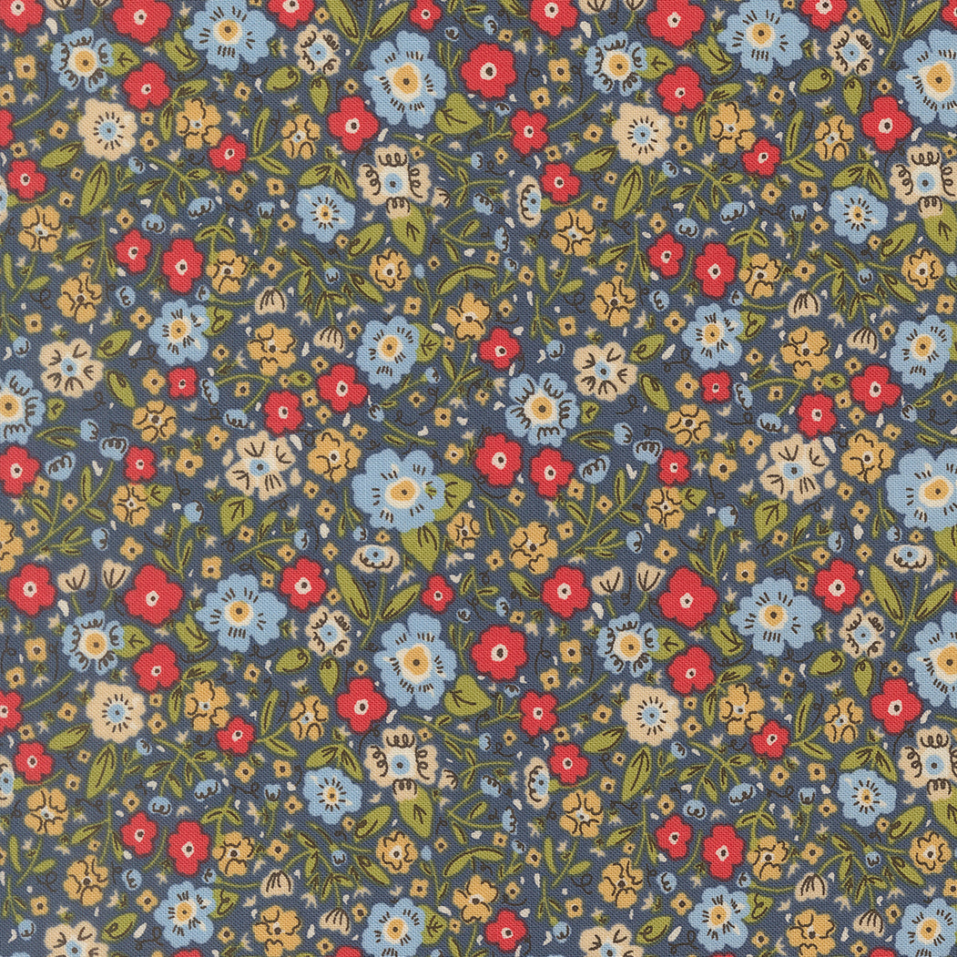 The Henhouse Calico Small Floral Denim M4843518 by Gingiber for Moda Fabrics (sold in 25cm increments)
