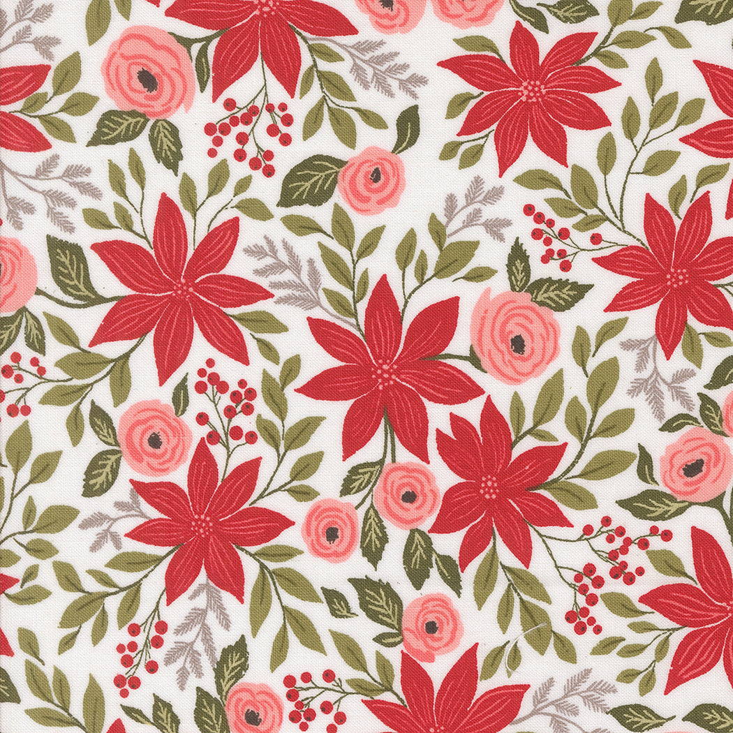 Berry & Pine Poinsettia Snow M524011 by Lella Boutique for Moda Fabrics (Sold in 25cm increments)