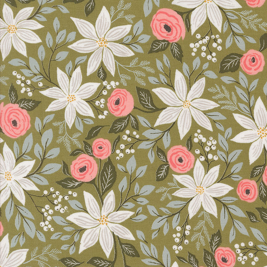 Berry & Pine Poinsettia Sage M524012 by Lella Boutique for Moda Fabrics (Sold in 25cm increments)