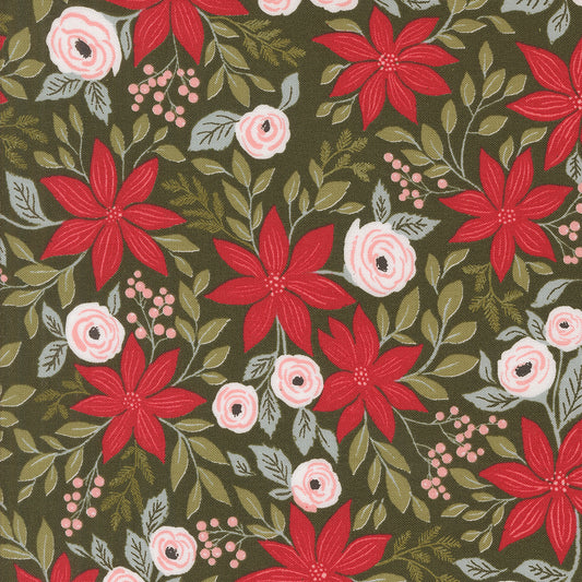 Berry & Pine Poinsettia Wintergreen M524013 by Lella Boutique for Moda Fabrics (Sold in 25cm increments)