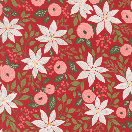 Berry & Pine Poinsettia Cranberry M524014 by Lella Boutique for Moda Fabrics (Sold in 25cm increments)