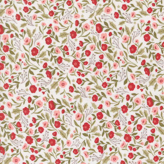 Berry & Pine Christmas Posies Snow M524111 by Lella Boutique for Moda Fabrics (Sold in 25cm increments)