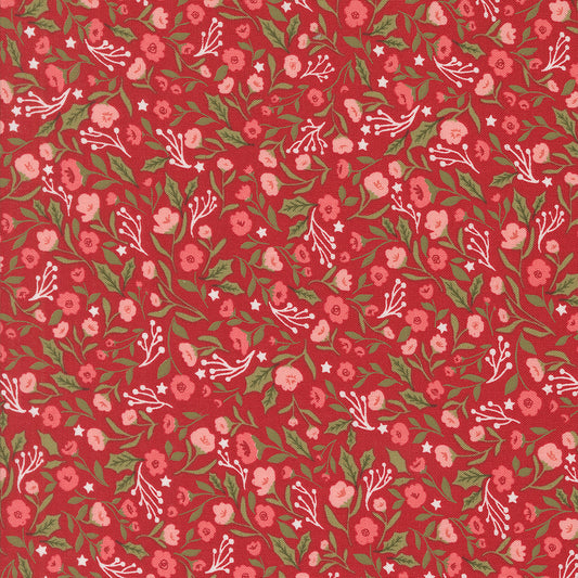 Berry & Pine Christmas Posies Cranberry M524114 by Lella Boutique for Moda Fabrics (Sold in 25cm increments)