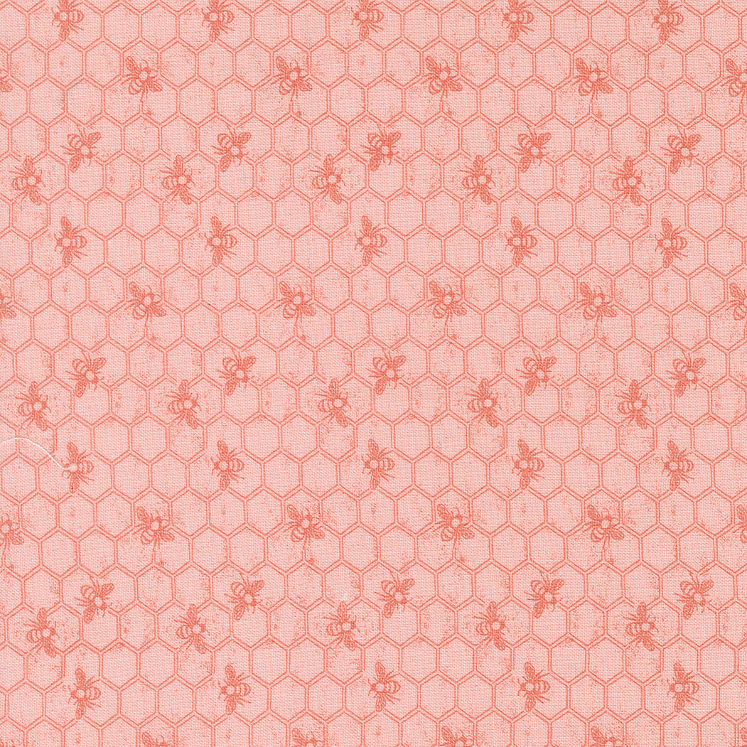 Wild Honey Honeycomb Bees Carnation M525312 by Lella Boutique for Moda Fabrics (sold in 25cm increments)