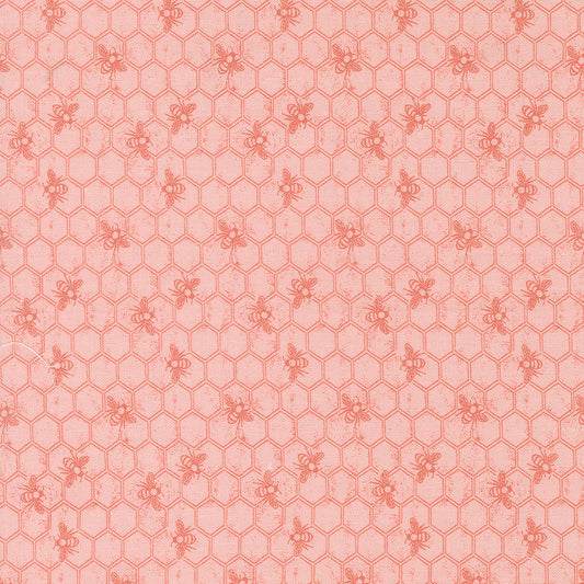 Wild Honey Honeycomb Bees Carnation M525312 by Lella Boutique for Moda Fabrics (sold in 25cm increments)