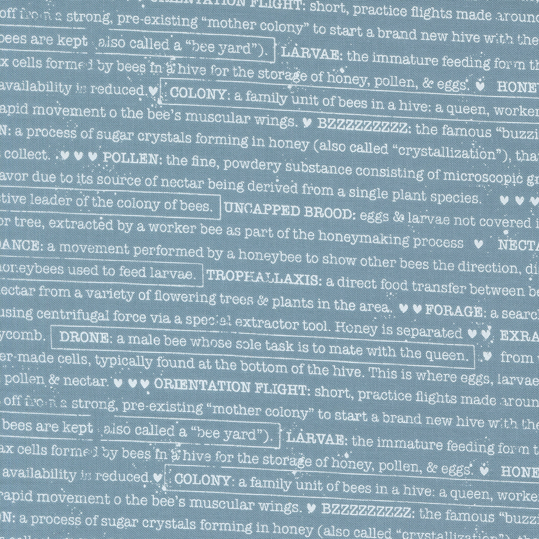 Wild Honey Buzz Words Sky M525414 by Lella Boutique for Moda Fabrics (sold in 25cm increments)