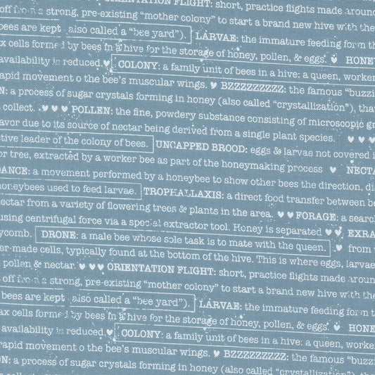Wild Honey Buzz Words Sky M525414 by Lella Boutique for Moda Fabrics (sold in 25cm increments)