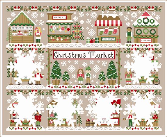 Christmas Market Christmas Cake Stand Ornament Cross Stitch Pattern Country Cottage Needleworks