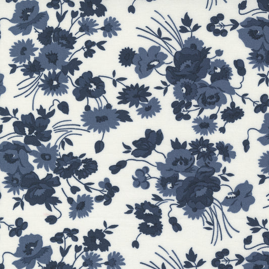 Nantucket Summer Somerset Florals Cream Navy M5526021 by Camille Roskelley for Moda fabrics (Sold in 25cm increments)