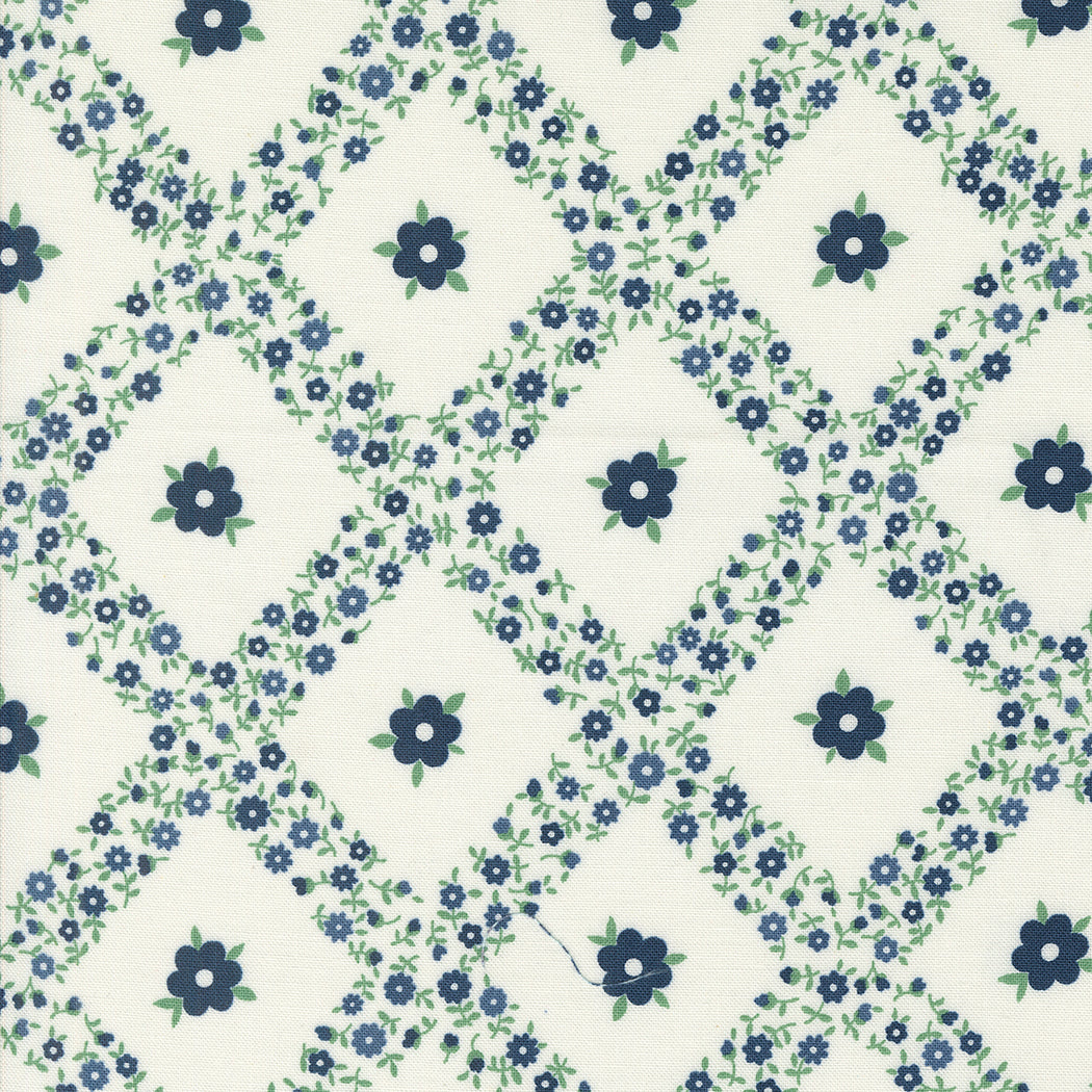 Rosemary Cottage Cream Navy Trellis Floral M5531124 by Camille Roskelley for Moda Fabrics (sold in 25cm increments)