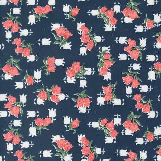 Rosemary Cottage Navy Tulip Floral M553414 by Camille Roskelley for Moda Fabrics (sold in 25cm increments)