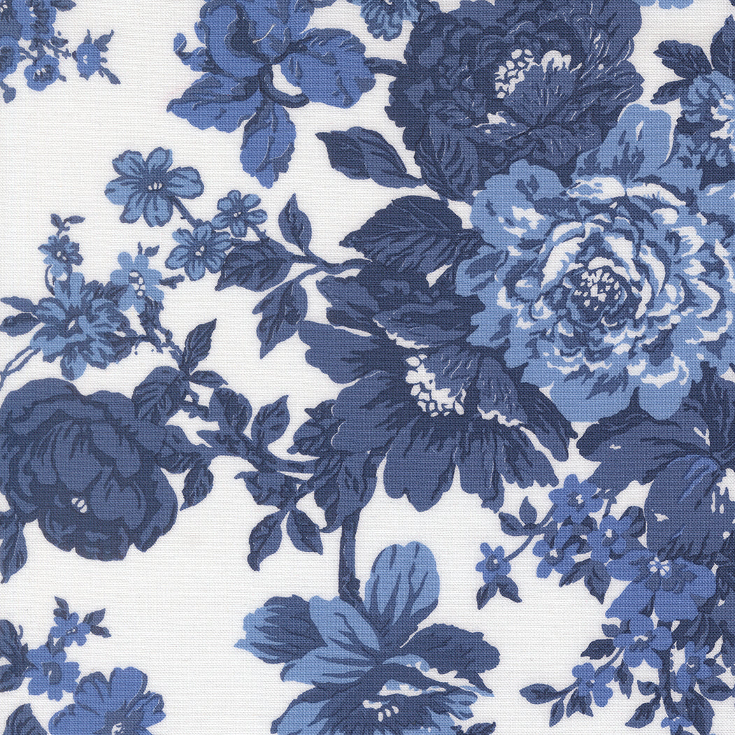 Blueprint Heirloom Floral White Navy M5533026 by Camille Roskelley for Moda Fabrics (Sold in 25cm increments)