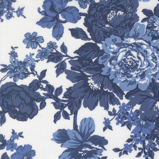 Blueprint Heirloom Floral White Navy M5533026 by Camille Roskelley for Moda Fabrics (Sold in 25cm increments)