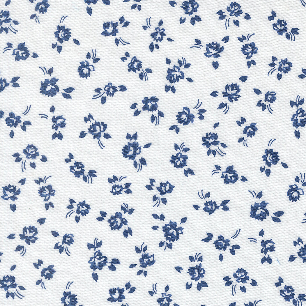 Blueprint Grace Small Floral White Navy M5533126 by Camille Roskelley for Moda Fabrics (Sold in 25cm increments)
