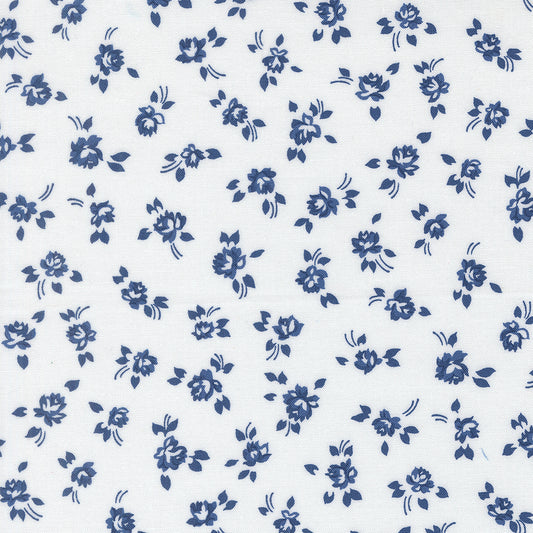 Blueprint Grace Small Floral White Navy M5533126 by Camille Roskelley for Moda Fabrics (Sold in 25cm increments)