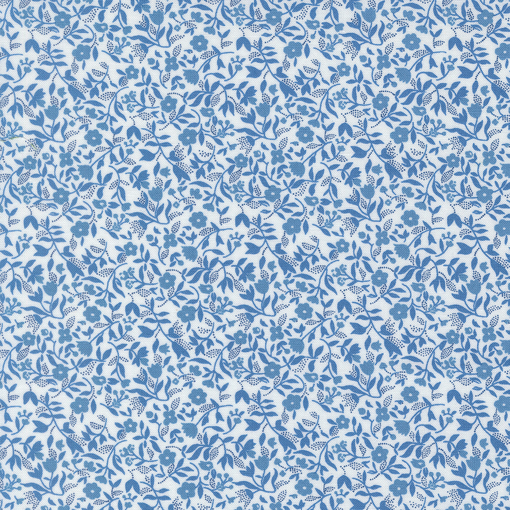 Blueprint Frolic Florals White Blue M5533511 by Camille Roskelley for Moda Fabrics (Sold in 25cm increments)