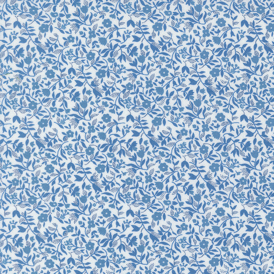 Blueprint Frolic Florals White Blue M5533511 by Camille Roskelley for Moda Fabrics (Sold in 25cm increments)