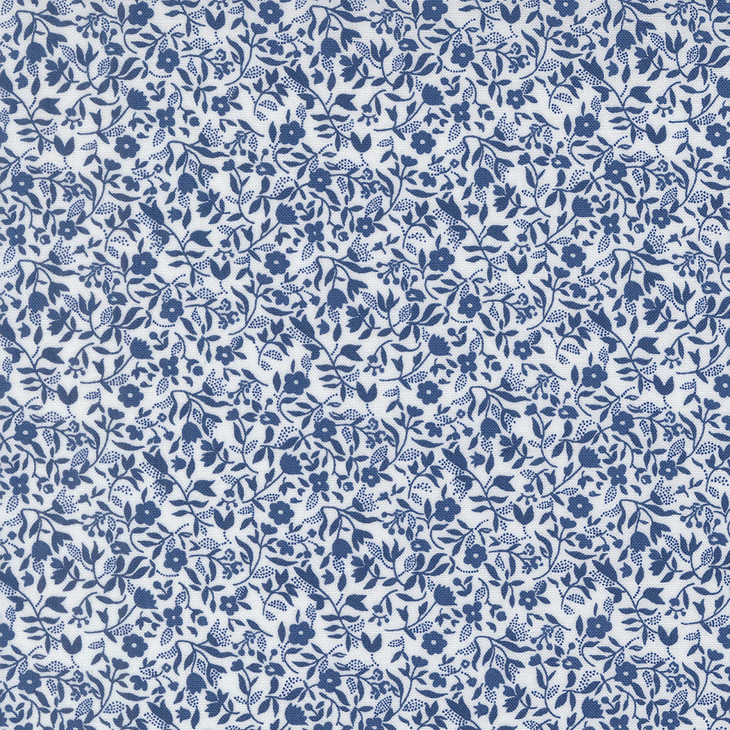 Blueprint Frolic Florals White Navy M5533526 by Camille Roskelley for Moda Fabrics (Sold in 25cm increments)