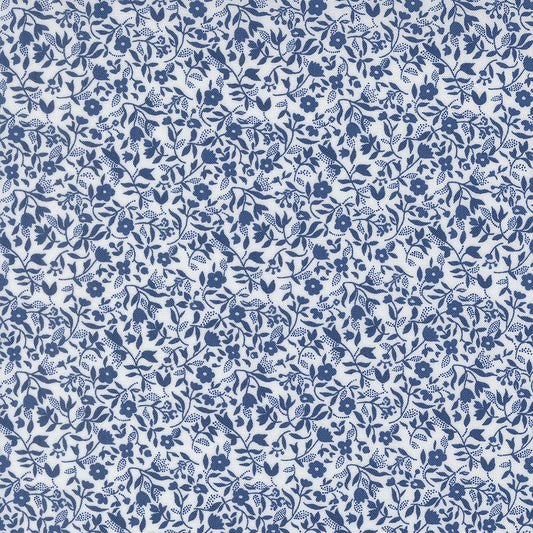 Blueprint Frolic Florals White Navy M5533526 by Camille Roskelley for Moda Fabrics (Sold in 25cm increments)