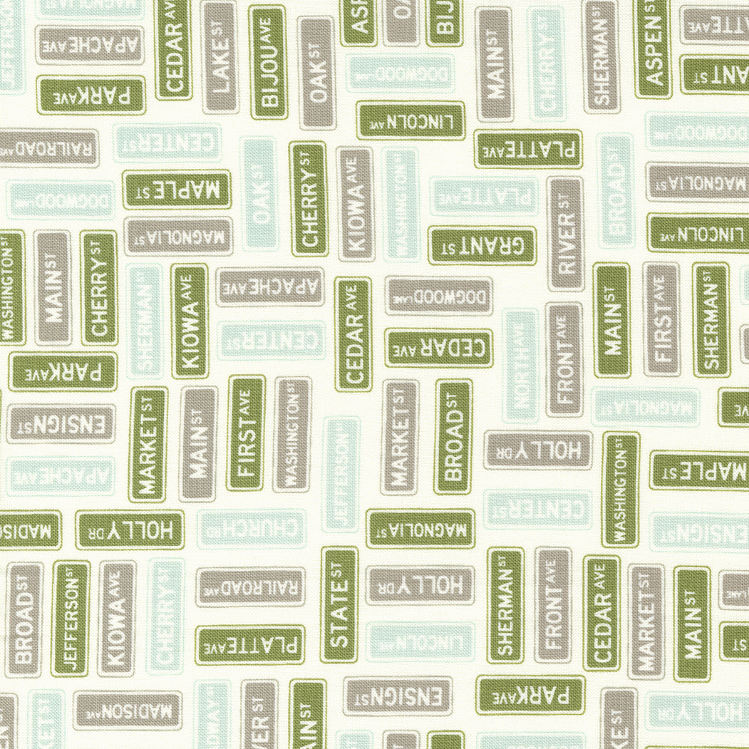 Main Street Street Signs Vanilla Multi M5564311 by Sweetwater for Moda Fabrics (sold in 25cm increments)