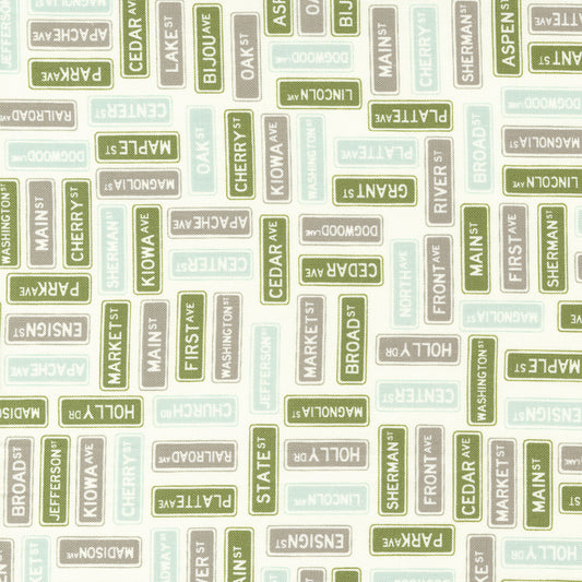 Main Street Street Signs Vanilla Multi M5564311 by Sweetwater for Moda Fabrics (sold in 25cm increments)