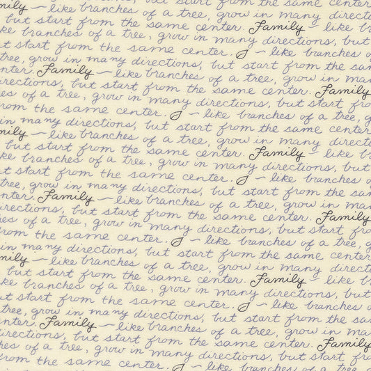 Family Tree Family Quote Warm White M5616511 Deb Strain for Moda Fabrics (Sold in 25cm increments)