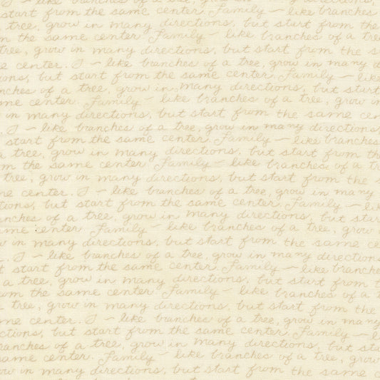 Family Tree Family Quote Warm White Tonal M5616521 Deb Strain for Moda Fabrics (Sold in 25cm increments)