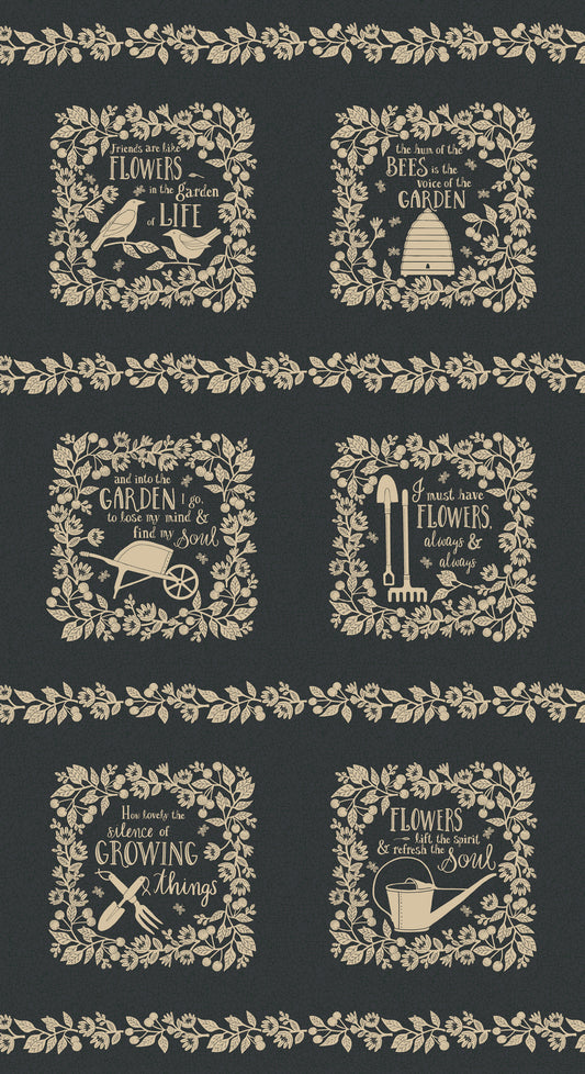 Bloom and Grow Panel Black M705614 by Kathy Schmitz Studios for Moda Fabrics