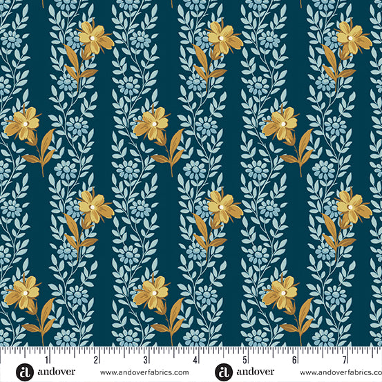 Beach House Midnight Blue Poppy A1166B by Laundry Basket Quilts for Andover Fabrics (sold in 25cm increments)