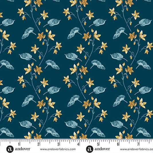 Beach House Midnight Clematis A1167B by Laundry Basket Quilts for Andover Fabrics (sold in 25cm increments)