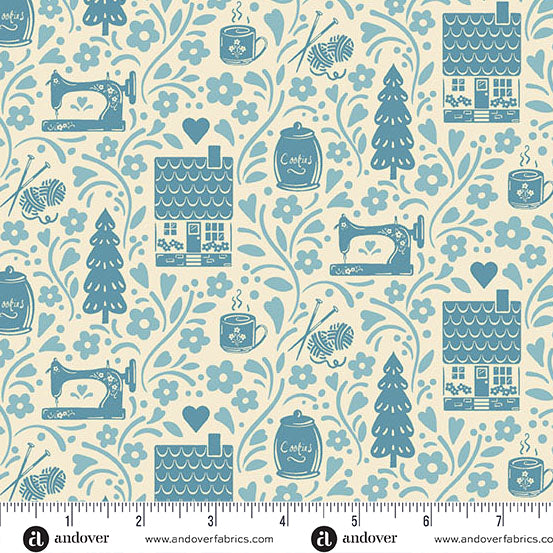 Cozy House Vignette Chambray A1251LB by Judy Jarvi for Andover Fabrics (sold in 25cm increments)