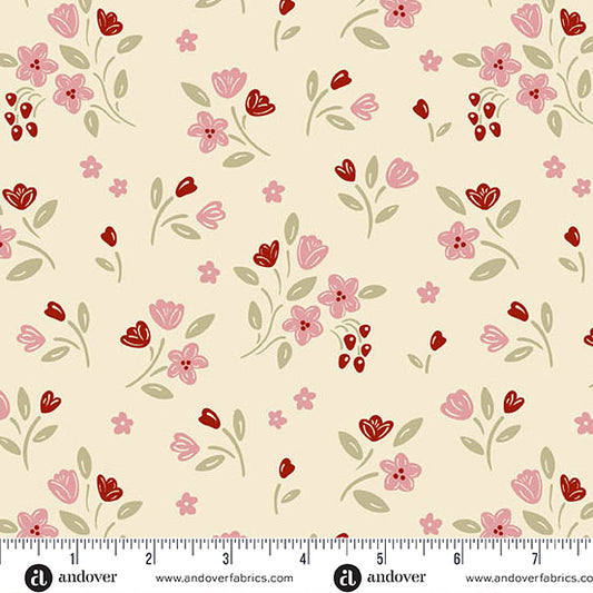 Cozy House Apple Blossom Blush A1252E by Judy Jarvi for Andover Fabrics (sold in 25cm increments)