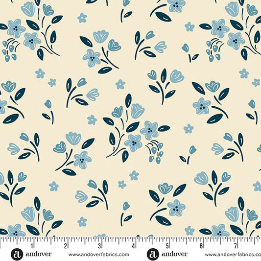 Cozy House Apple Blossom Ivory A1252LB by Judy Jarvi for Andover Fabrics (sold in 25cm increments)