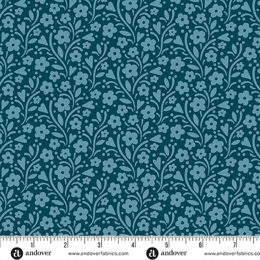 Cozy House Maries Garden Midnight A1254B by Judy Jarvi for Andover Fabrics (sold in 25cm increments)