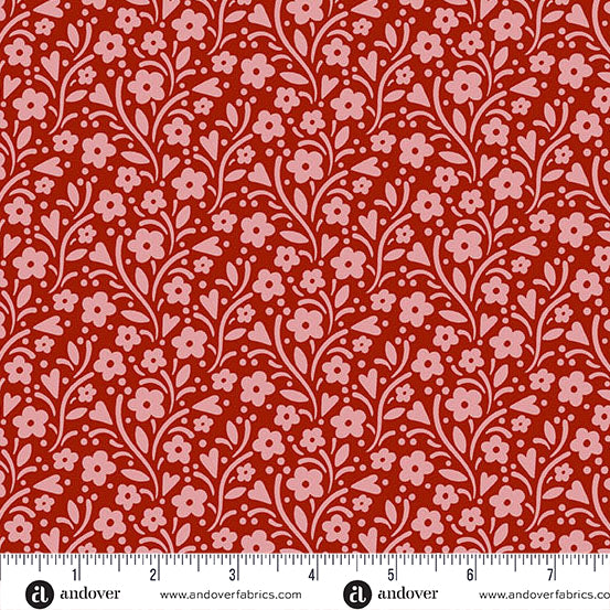 Cozy House Maries Garden Garnet A1254R by Judy Jarvi for Andover Fabrics (sold in 25cm increments)