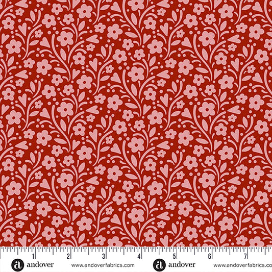 Cozy House Maries Garden Garnet A1254R by Judy Jarvi for Andover Fabrics (sold in 25cm increments)