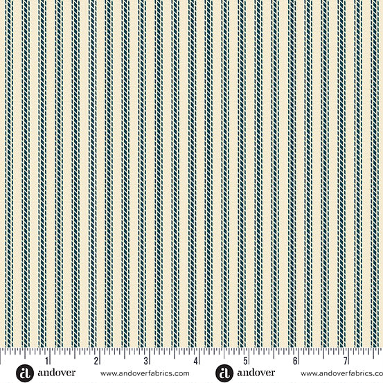 Cozy House Ticking Midnight A1255B by Judy Jarvi for Andover Fabrics (sold in 25cm increments)