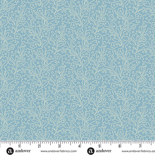 Cozy House Dainty Flowers Midnight A1257B by Judy Jarvi for Andover Fabrics (sold in 25cm increments)