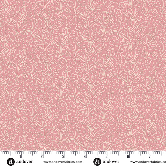 Cozy House Dainty Flowers Blush A1257E by Judy Jarvi for Andover Fabrics (sold in 25cm increments)