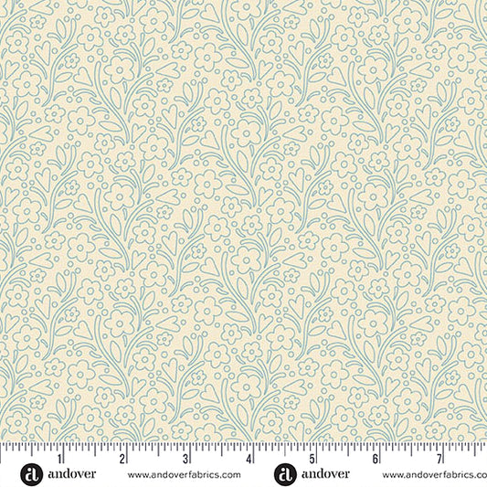 Cozy House Dainty Flowers Chambray A1257LB by Judy Jarvi for Andover Fabrics (sold in 25cm increments)