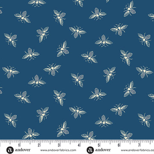 Petite Beehive Cobalt Bee A1316B by Renee Nanneman for Andover Fabrics (Sold in 25cm increments)