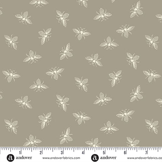 Petite Beehive Greige Bee A1316C by Renee Nanneman for Andover Fabrics (Sold in 25cm increments)