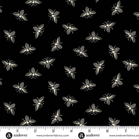 Petite Beehive Ebony Bee A1316K by Renee Nanneman for Andover Fabrics (Sold in 25cm increments)