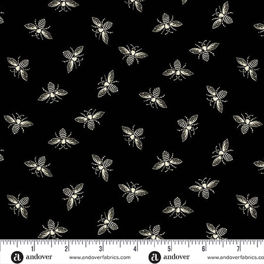 Petite Beehive Ebony Bee A1316K by Renee Nanneman for Andover Fabrics (Sold in 25cm increments)