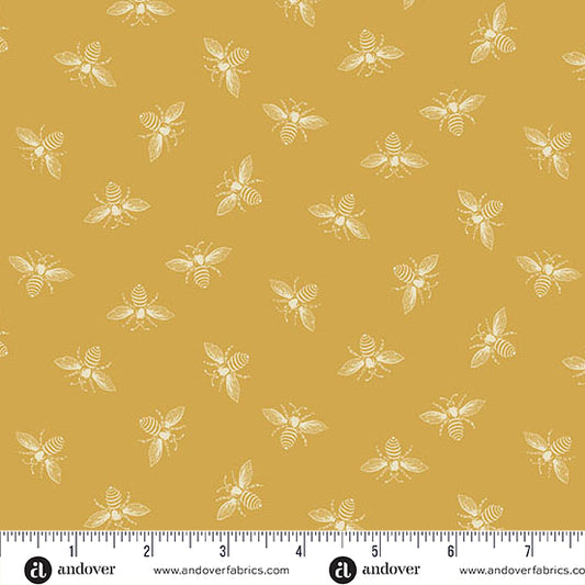 Petite Beehive Butterscotch Bee A1316Y by Renee Nanneman for Andover Fabrics (Sold in 25cm increments)